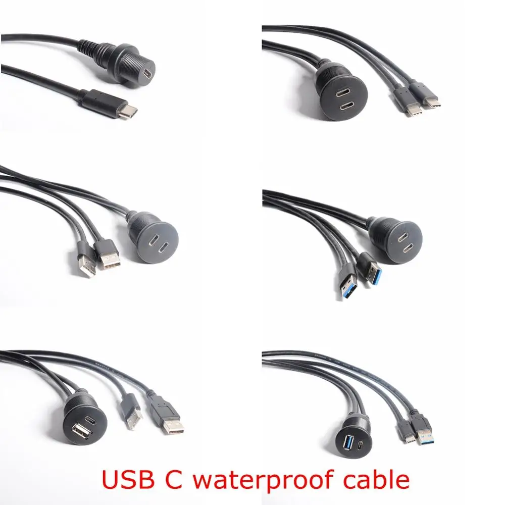 

Dual port USB Type C 2.0 3.0 3.1 and USB 2.0 3.0 A Male to Female AUX Car Mount Flush Waterproof Extension Cable 1m 3FT