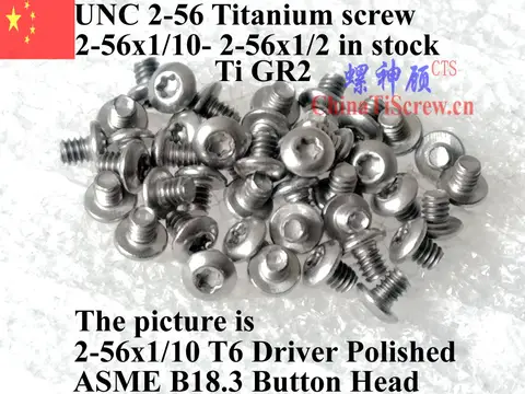 Button Head 2-56 Titanium screws 2-56x1/10 2-56x7/32 2-56x9/32 2-56x11/32 2-56x7/16 2-56x15/32 T6 Driver Ti GR2 Polished