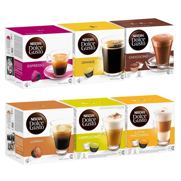 Dolce Gusto-Capsules d\'Irritation, Expresso, Grande, Chococino, Lungo, Cappuccino, Latte Macchiatto, 73Dolce Gusto, 6x16