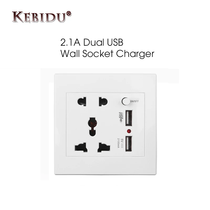 Kebidumei AC 110-250V Universal Wall Socket Panel With 2 USB Port Plug Charger Switch Power Outlet EU US UK AU USB Wall Socket