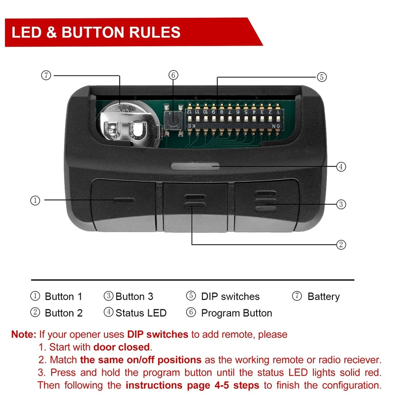 Universal Garage Remote 3 Button 300-390MHz support 5 different buttons Craftsman Smart Controls Up to 3 Garage Door Opener