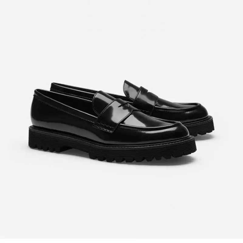 Single Shoes Woman Black Patent Leather Flats Shoes Female British Style Retro 2021 Autumn Winter Thick-soled Slip-on Loafers