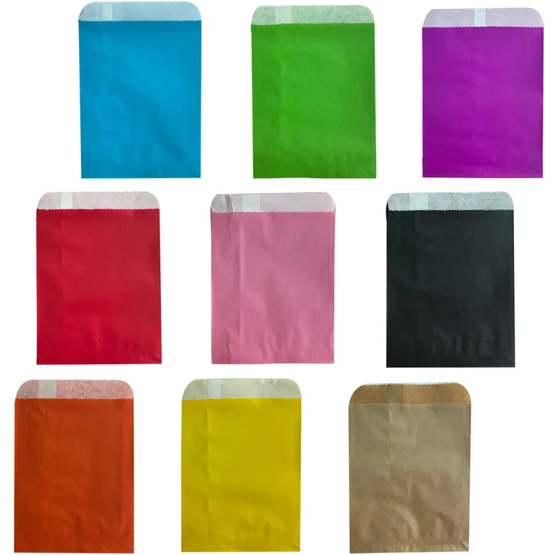 100Pcs 16x24 13x18 Biodegradable Paper Bag Multi-color Envelope Mini Gift Bag Christmas Day Wedding Party Baking Packaging