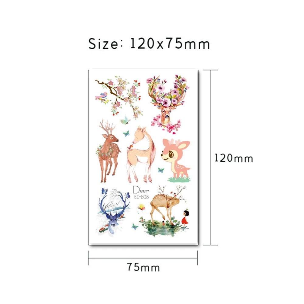 12 kinds Cartoon Animals Temporary Tattoo Stickers for Kids Lion Giraffe Elephant Fox Peacock Deer Otters tatouage temporaire