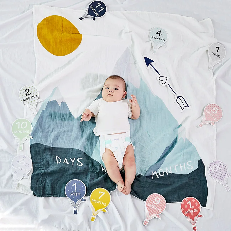 

Baby Milestone Blankets Muslin Newborn Cartoon Swaddle Wrap Blanket Muslin Cotton Baby Photography Props Milestone Blanket