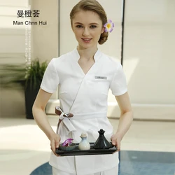 SPA Workwear 2pcs Sets Spring/Summer Beige Massage Work Uniform Sets Female beautician clothes Wholesales Beauty Clothing