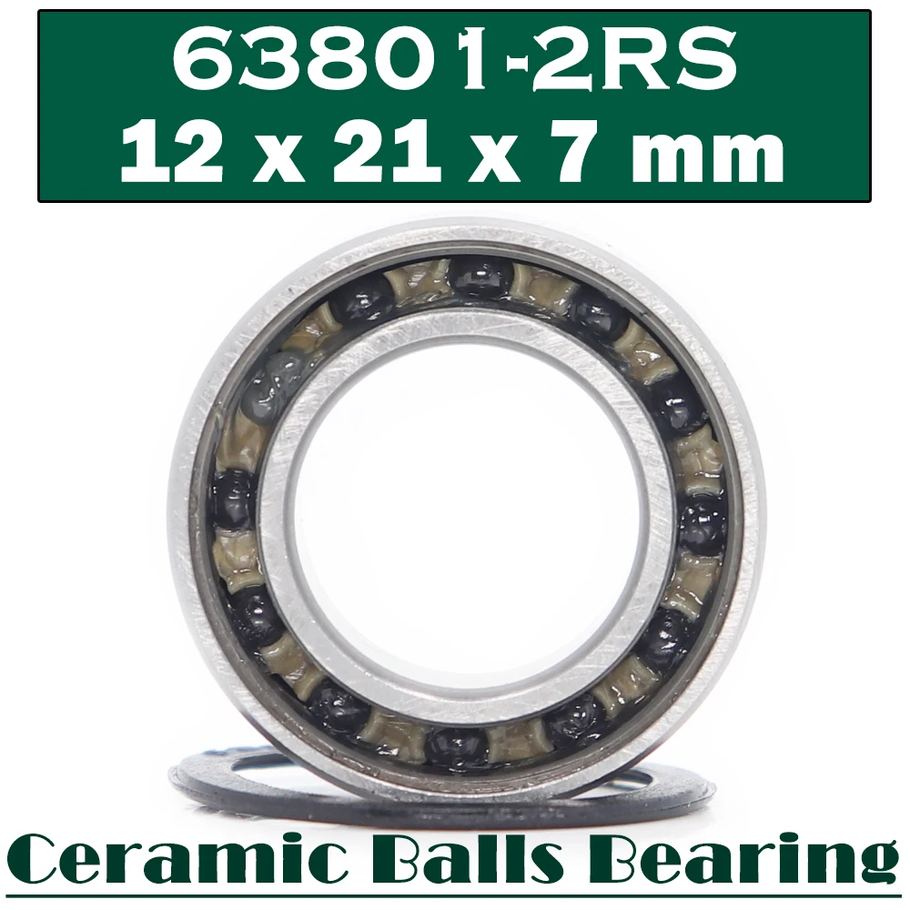 

63801 Hybrid Ceramic Bearing 12*21*7 mm ( 1 PC ) Double Row Sealed Angular Contact Si3N4 Ball Bearings 3801 RS 3801-2RS