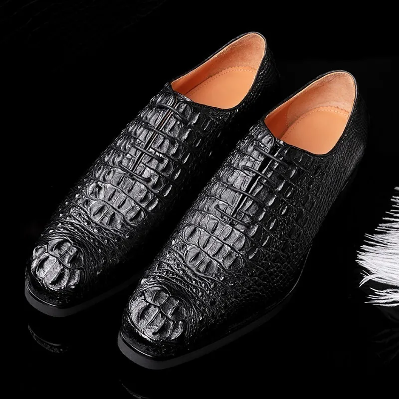 

Luxury Crocodile Genuine Leather Mens Smart Casual Shoes Euro Fashion Top Brand Lace Up Round Toe Party Wear Male Dress Shoes