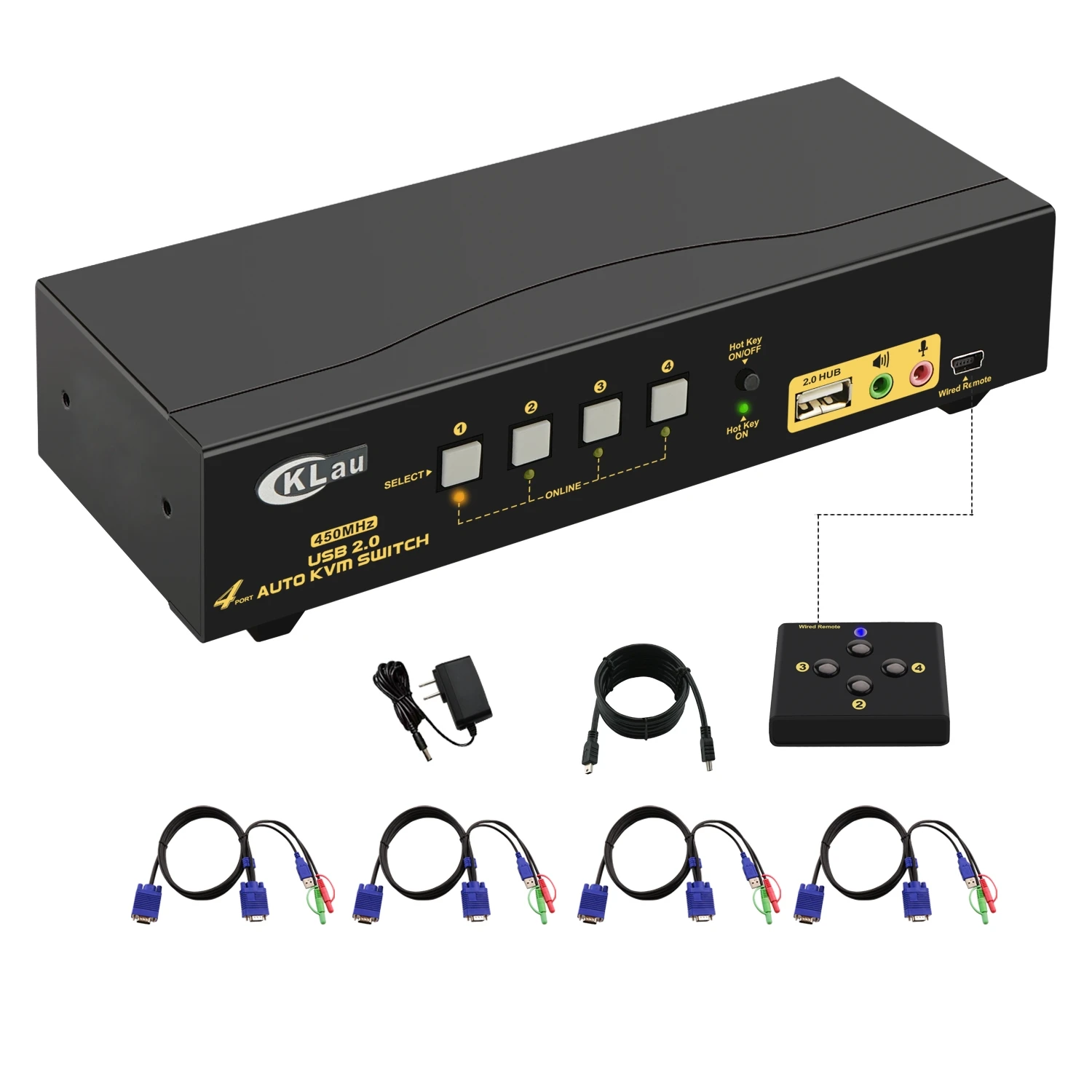 

CKL 4 Port USB 2.0 VGA KVM Switch with Cables Support Audio Auto Scan, PC Monitor Keyboard Mouse DVR NVR Switcher CKL-84UA