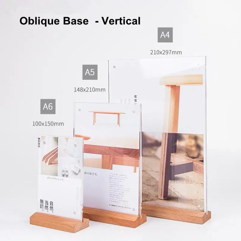 

A5 Clear Tabletop Tent Card Wooden Restaurant Plastic Upright Acrylic Table Menu Holder Vertical Paper Sign Holder Display Stand