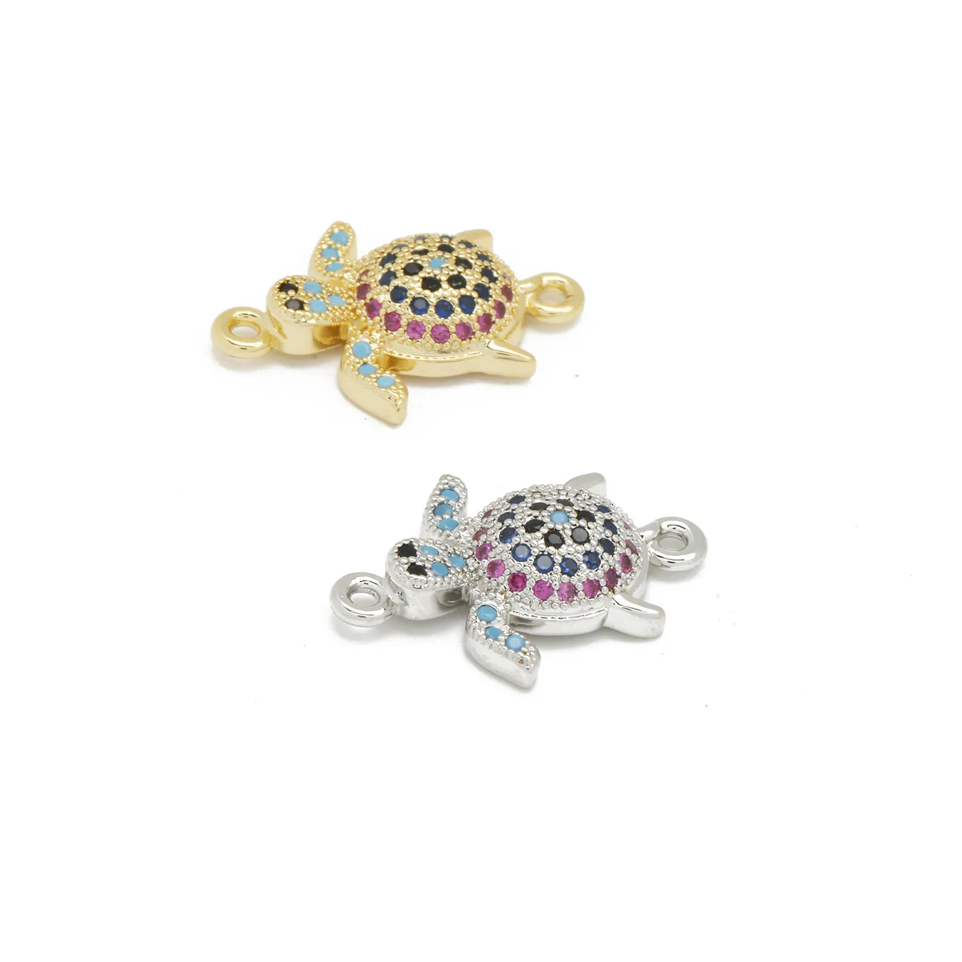 Multicolor Cubic Zirconia Stones Brass Sea Turtle Charm Connector For Necklace Bracelet Makings CZ DIY Jewelry Findings Gift