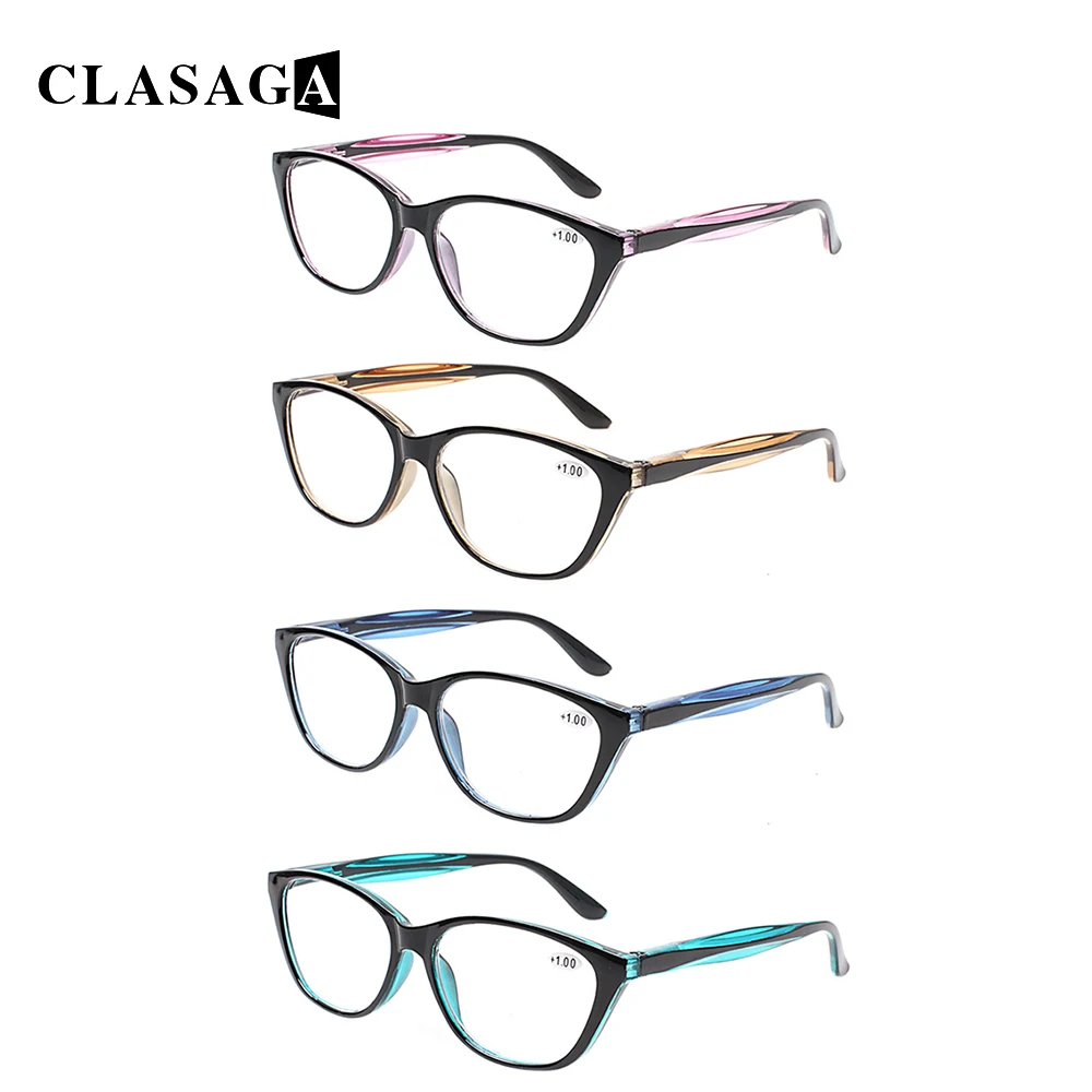 

CLASAGA Fashion Reading Glasses Printed Craft Cat's Eye Frames Women's Computer Reader with Spring Hinges for Presbyopes