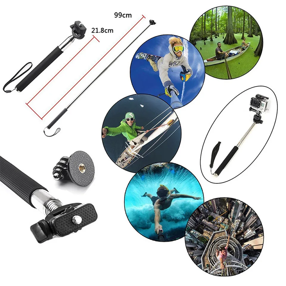 Extendable Handheld Selfie Stick Monopod + Mount Adapter+Phone Holder for Gopro Hero 5 4 3 3+ 2 SJ4000 Xiaomi Yi Sports Camera