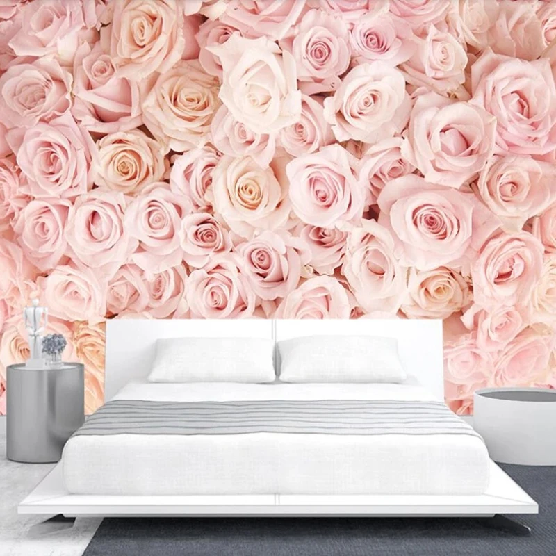 Custom 3D Poster Wall Painting Pink Rose Flower Modern Interior Bedroom Living Room Non Woven Embossed Mural Wallpaper Decor