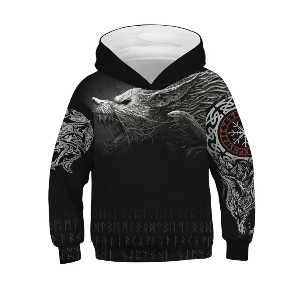 Autumn Winter Children's Hooded Tops Wolf 3D Printed Boy&Girl's Loose Coat Teens Junior Child Hoodies 5-14y Kids Hoody Sportwear