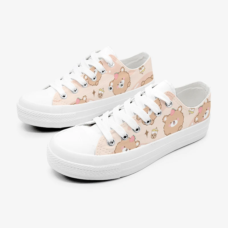 Amy and Michael Pretty Bear Canvas Shoes Girls Students Casual Sports Sneakers Lower Flat Trainers Woman Vulcanized Shoes