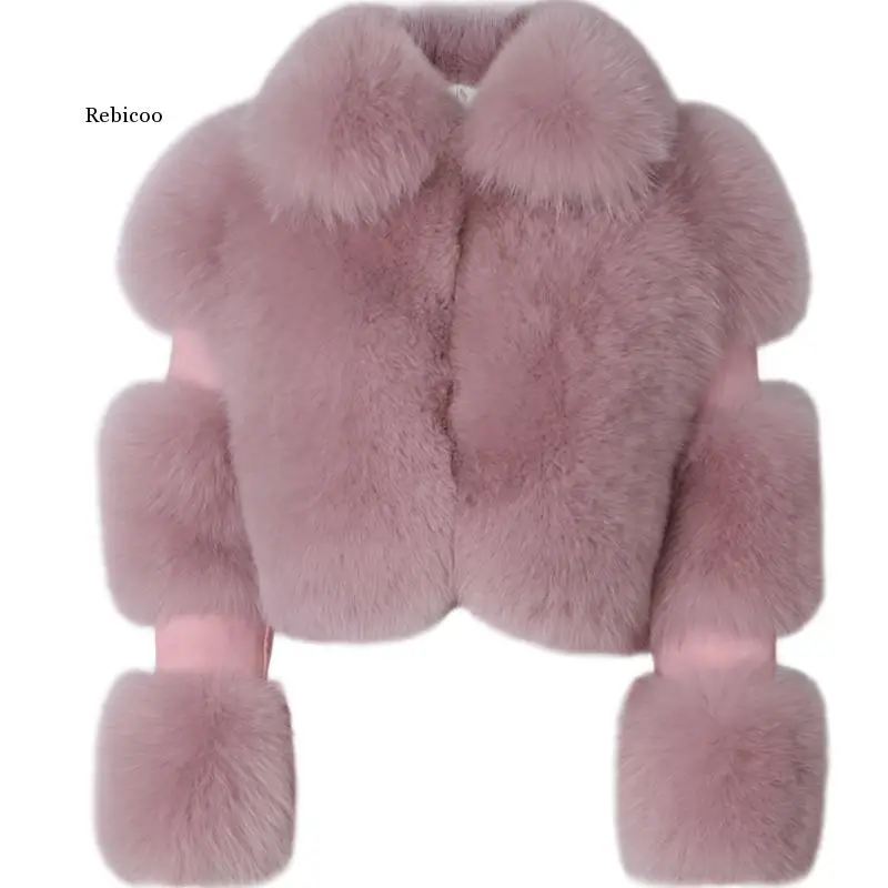 

fur jacket Inner Loose Thick Jacket Coat Lapel Fur Long Sleeve PU Stitching Fox Fur Outwear women Fake Winter Overcoat