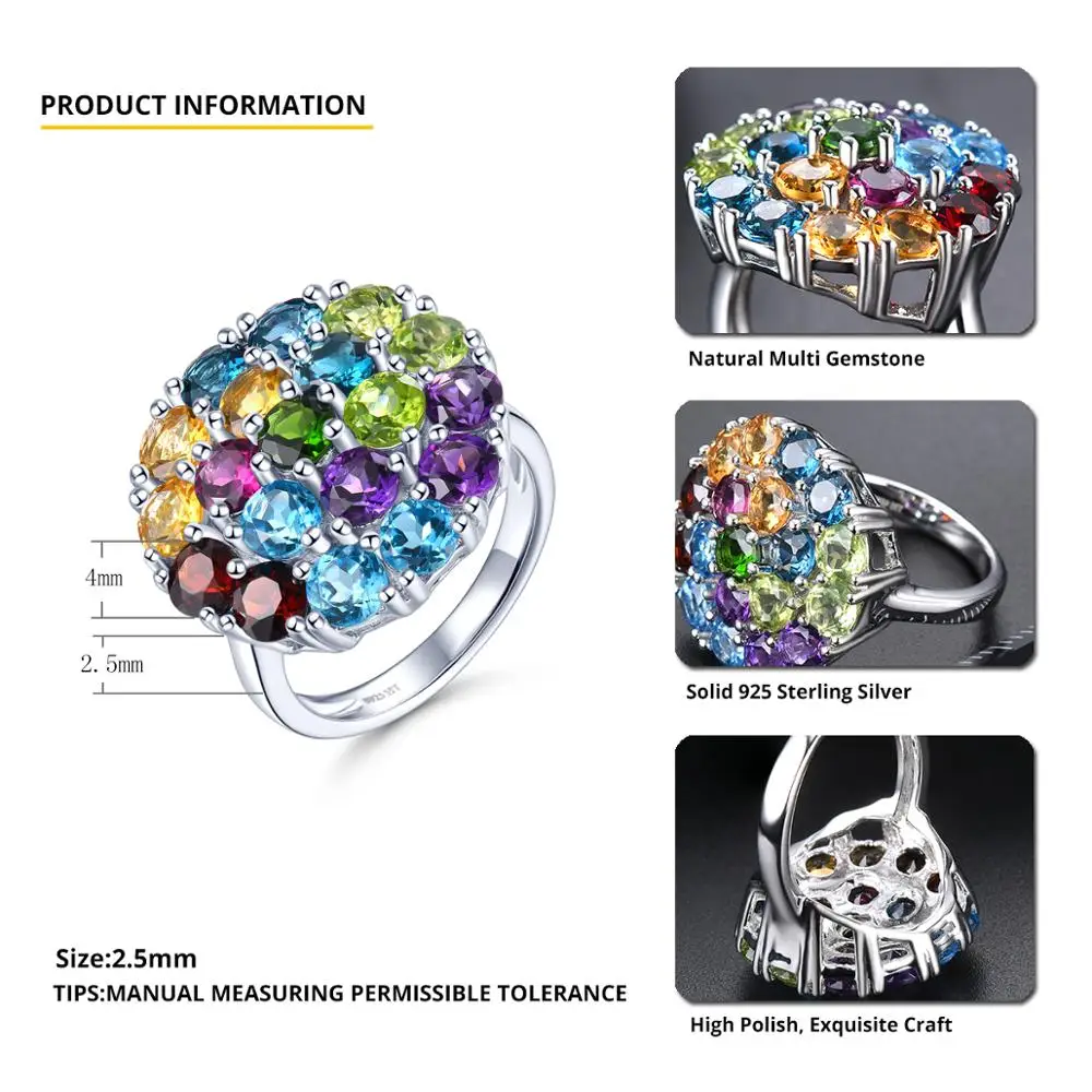 Natural Colorful Gemstone 925 Sterling Silver Rings Natural Gemstone Colorful Elegant Style Fine Jewelry Women Wedding Rings