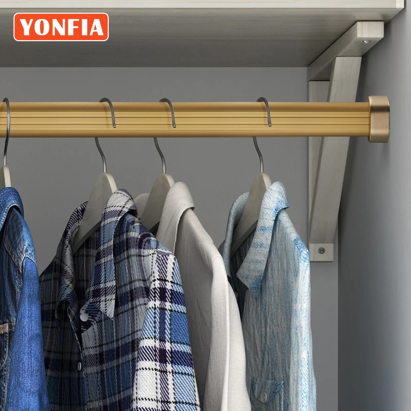 YONFIA 3677 Gold Aluminium Alloy Profile Clothes Organizer Rack Rails Wardrobe Closet Hanger Clothing Rod Rack For Clothes Pants