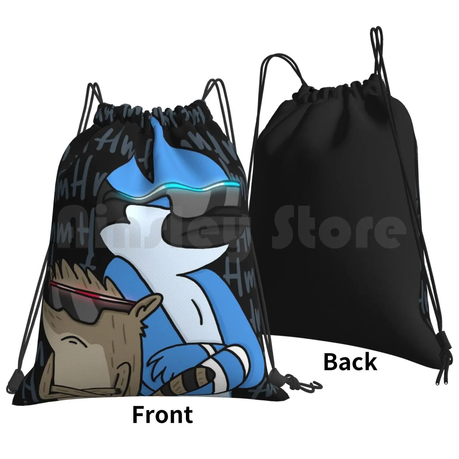 Backpack Drawstring Bag Riding Climbing Gym Bag Mordecai And Rigby Bird Racoon Cartoon Cool Dudes Cartoon