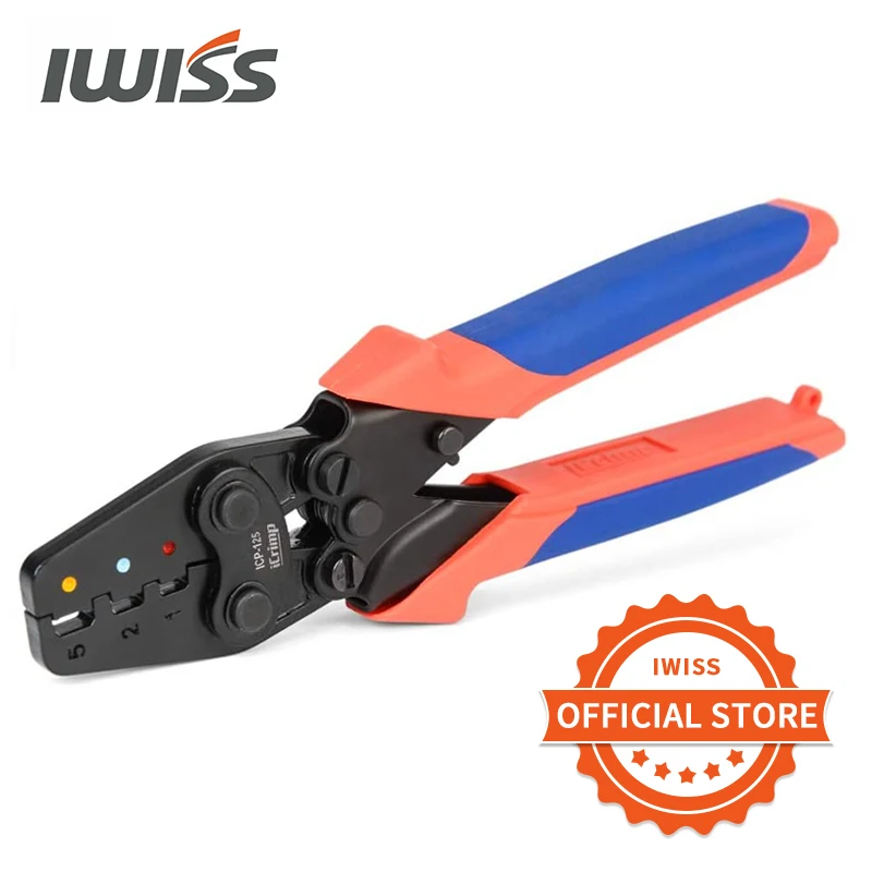 iwiss icp125 mini alicate de friso handy ferramenta de crimper de fio de catraca para 056 mm connectors awg22 10 conectores de psiquiatra de calor 01