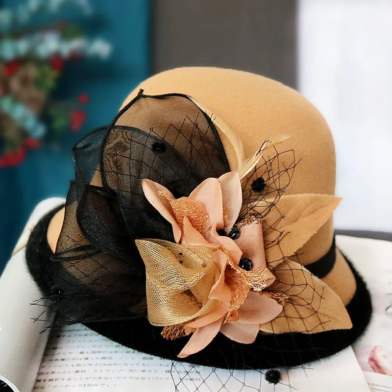 

Elegant Lady Flower Sun Hat Women Wedding Tea Party Church Travel Cap Summer Organza Hat Clothing Accessory Vintage Warm