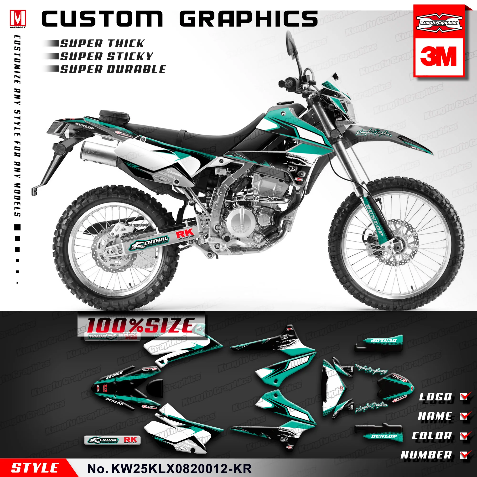 

KUNGFU GRAPHICS Decals Stickers Set for Kawasaki KLX250S KLX 250 S D-Tracker X Final Edition 2008 2009 2010 2011 2012 to 2016