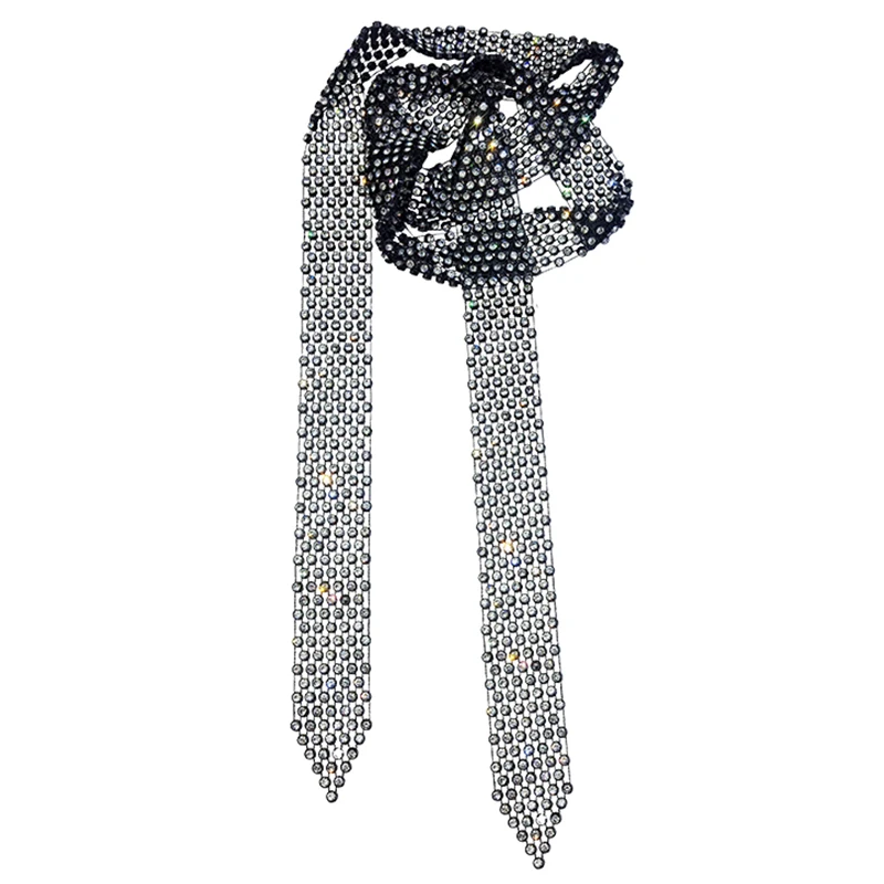 New Fashion Elegant Women Tie High Quality Korean Style Rhinestone Ladies Necklace Necktie Great for Party