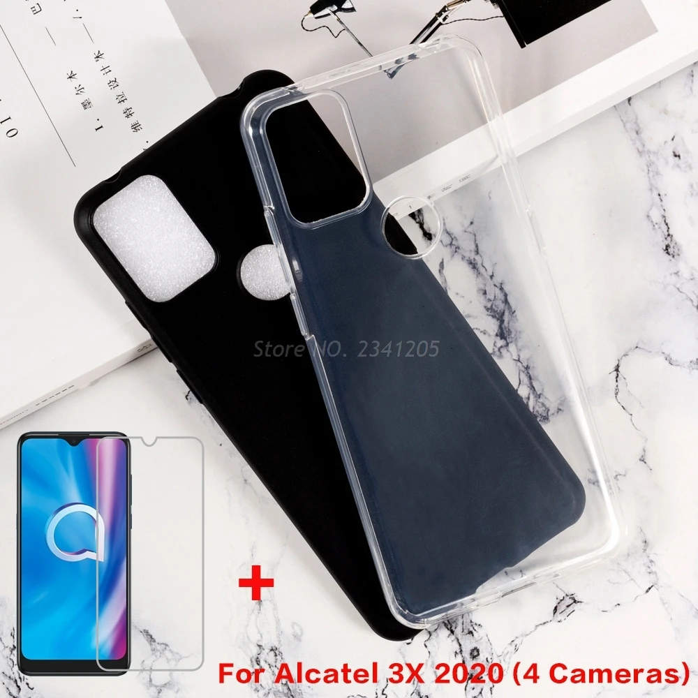 Transparent Phone TPU Case For Alcatel 1S 2020 5028Y 1V SE 3L 2020 Back Cover with Screen Protector on Alcatel 3X 2020(4 Camera)