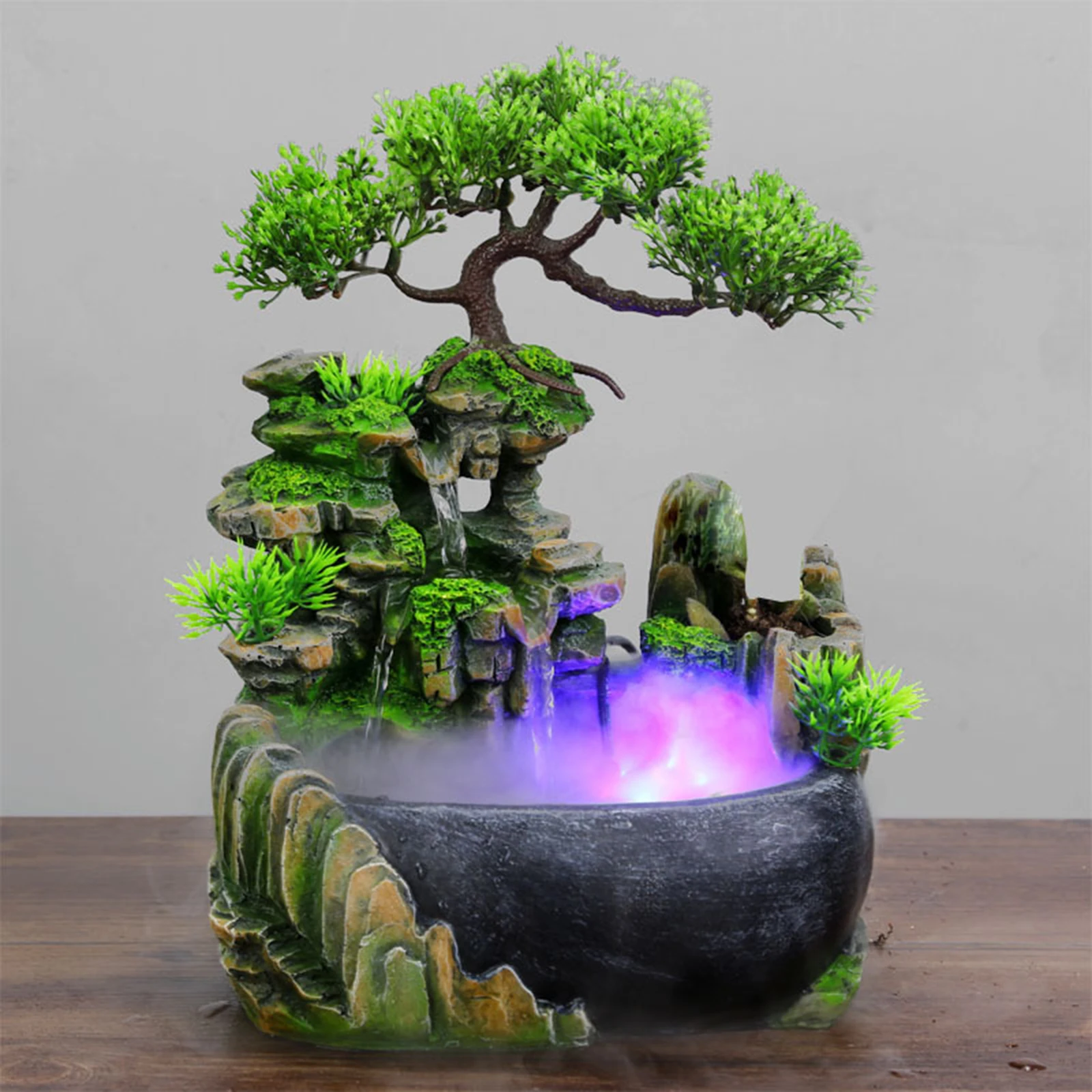 Table Fountain Rockery Zen Illuminated Spray Water Fountains Home Decor