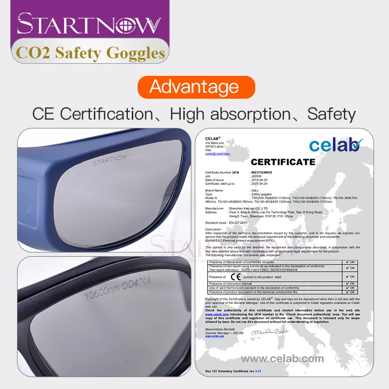 Startnow Laser Protection Goggles OD4+ 10.6um CE CO2 Cutting Marking Machine Parts Protective Eyewear Shield Safety Glasses