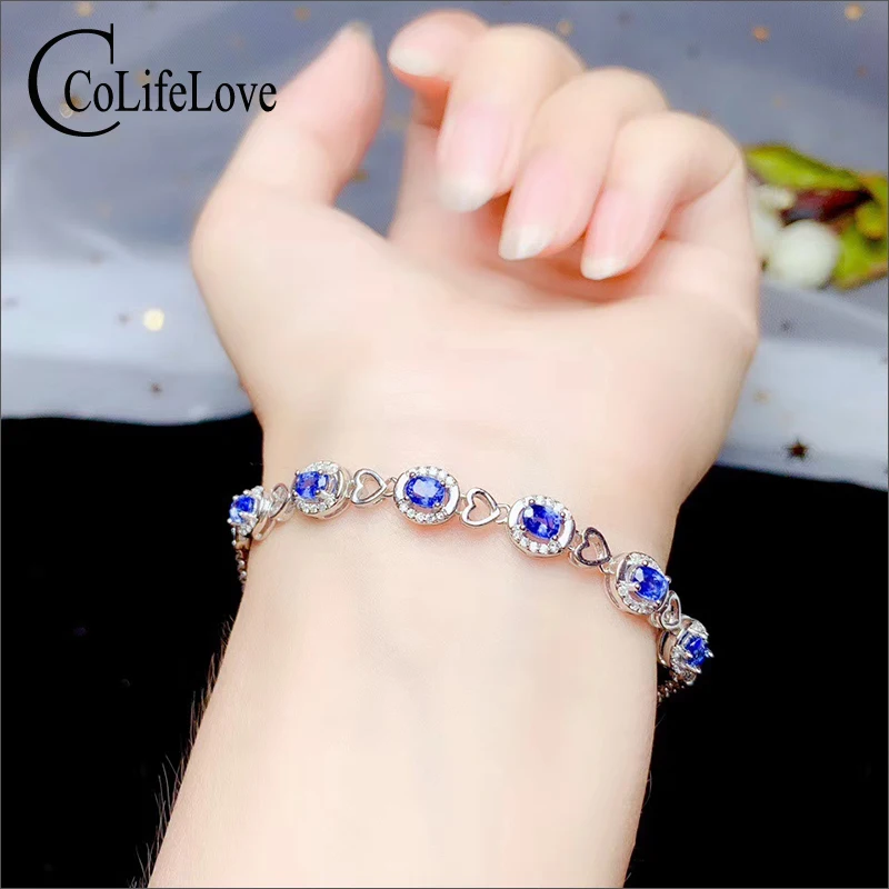 

CoLife Jewelry 100% Genuine Sri Lanka Sapphire Bracelet for Wedding 3*4mm Natural Sapphire Bracelet 925 Silver Sapphire Jewelry