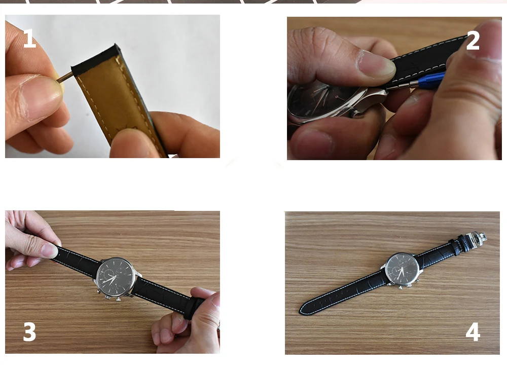 Herren-Uhrenarmband aus echtem Leder mit Dornschließe, 22–28 mm, Alligatorprägung, allgemeines Uhrenarmband für alle Uhren – Detail 7