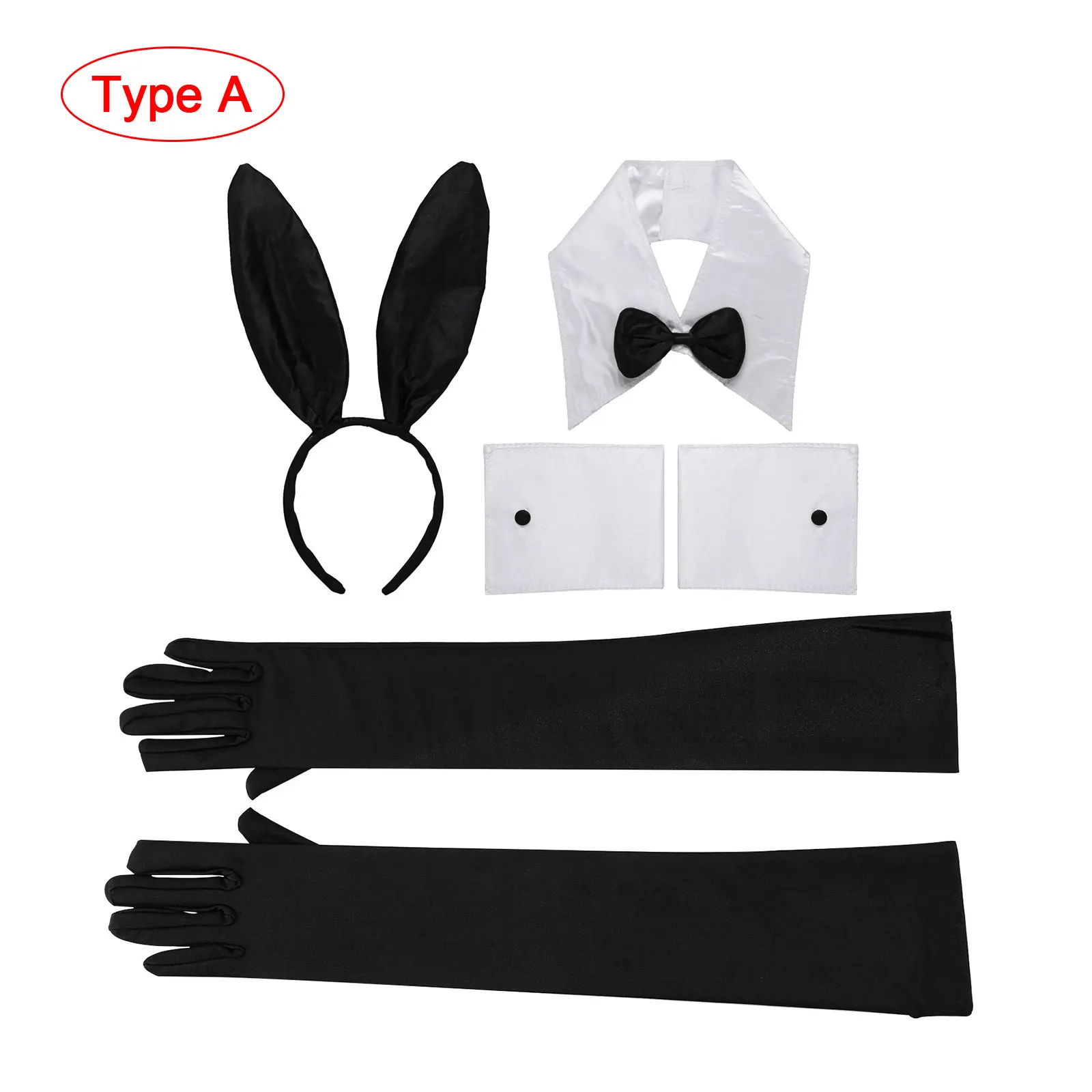 

Women Lingerie Set Sexy Cosplay Bunny Costumes Naughty Rabbit Ear Headband Collar Gloves Outfit for Halloween Dress Up Accessory