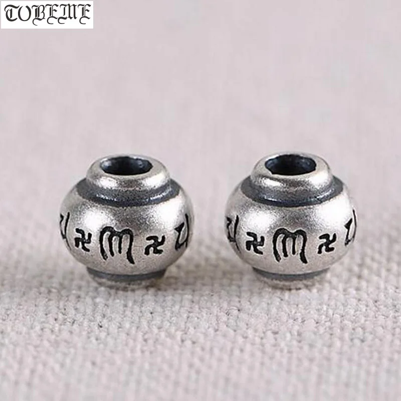 

100% 925 Silver Tibetan Six Words Beads 925 Sterling Buddhist OM Mantra Loose Beads DIY Bracelet Beads Jewelry Accessories