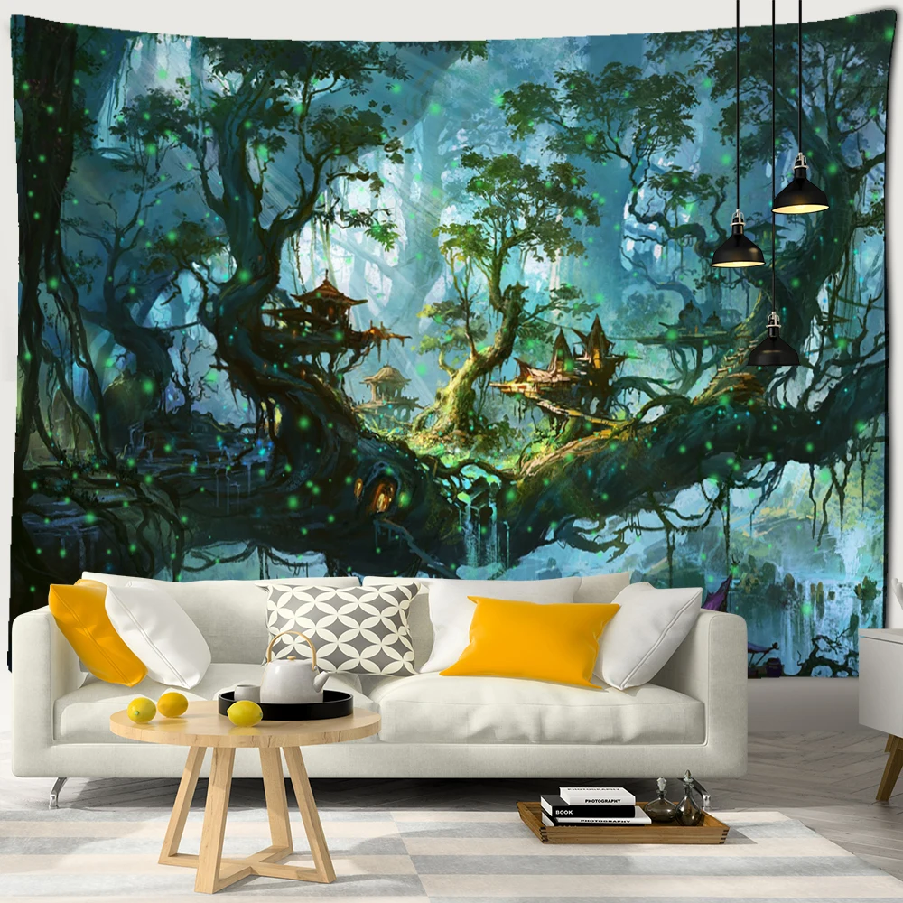 Dream Forest Tapestry Wall Hanging Bohemian Style Psychedelic Witchcraft Hippie Tapiz Aesthetics Room Home Decor