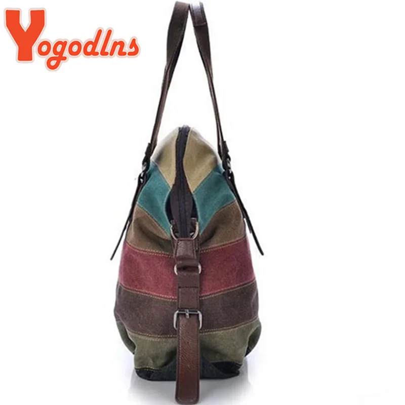 Yogodlns  Canvas Totes Striped Womens Handbag New Patchwork Rainbow Shoulder Bag Fashion Female Casual Crossbody Bag Sac a Main