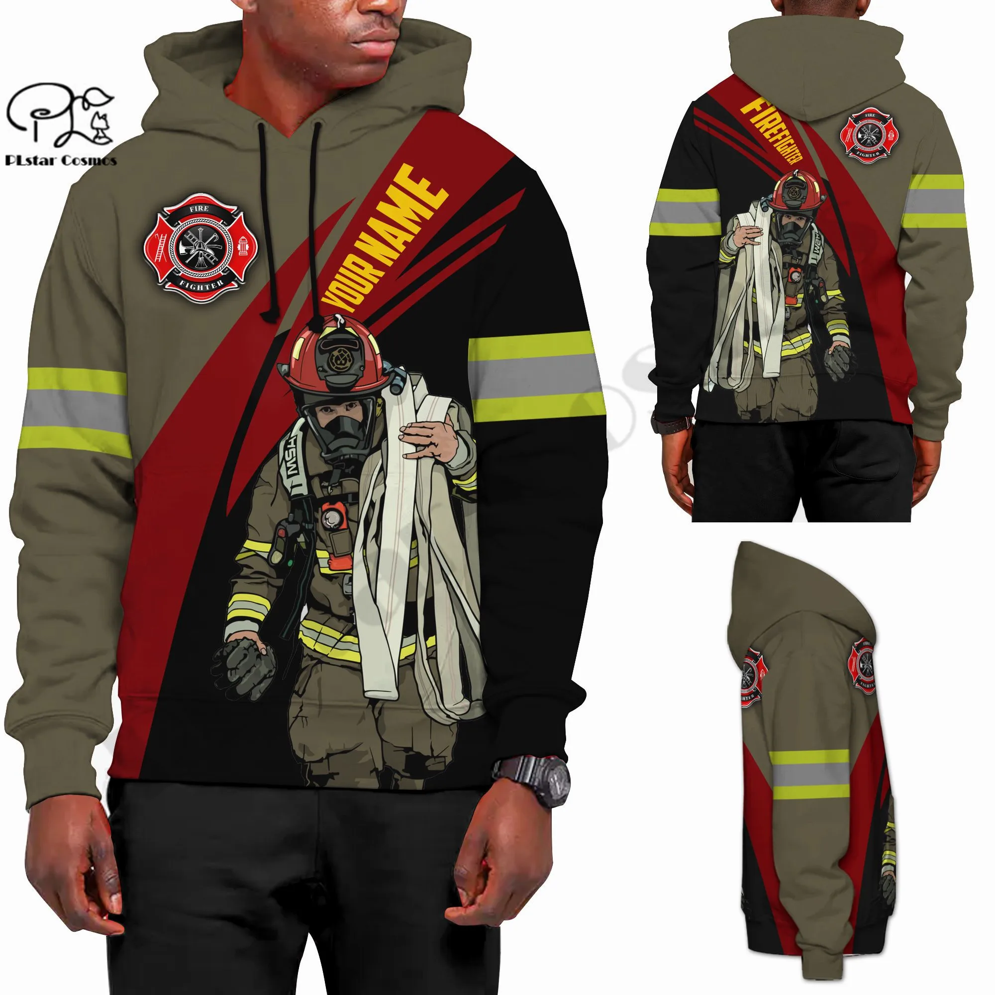 PLstar-Sudadera con capucha y cremallera para hombre y mujer, ropa de calle Unisex con estampado de bombero, nombre único, Hrajuku, informal, divertida, B-4