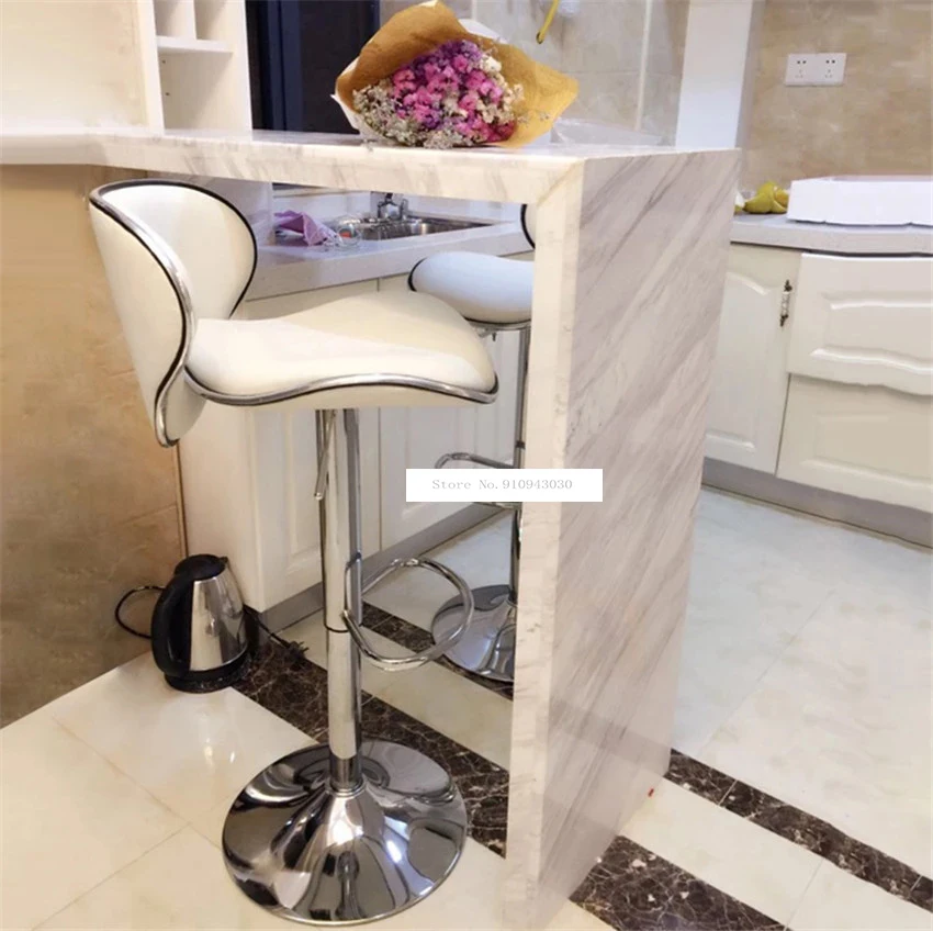 Silla de barra giratoria de acero inoxidable, taburete de Bar con respaldo, cojín suave, altura ajustable, 58-78CM