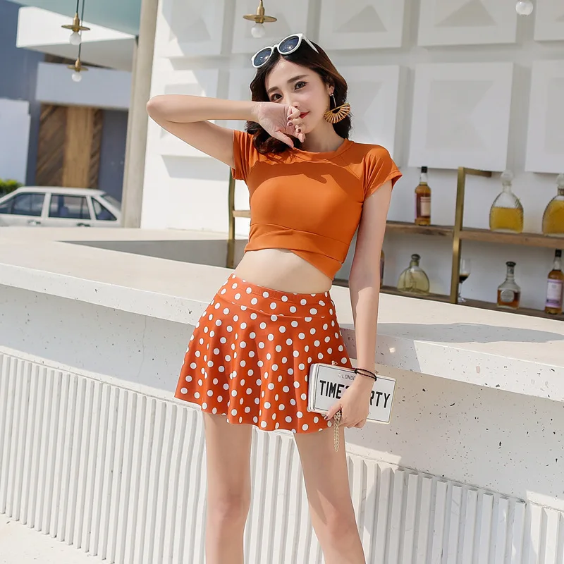 2021 New Summer Korean High Waist Swimsuit Women Sexy Dot Bikini Set Two Piece Tankini Swimsuit Swimming Swimskirt