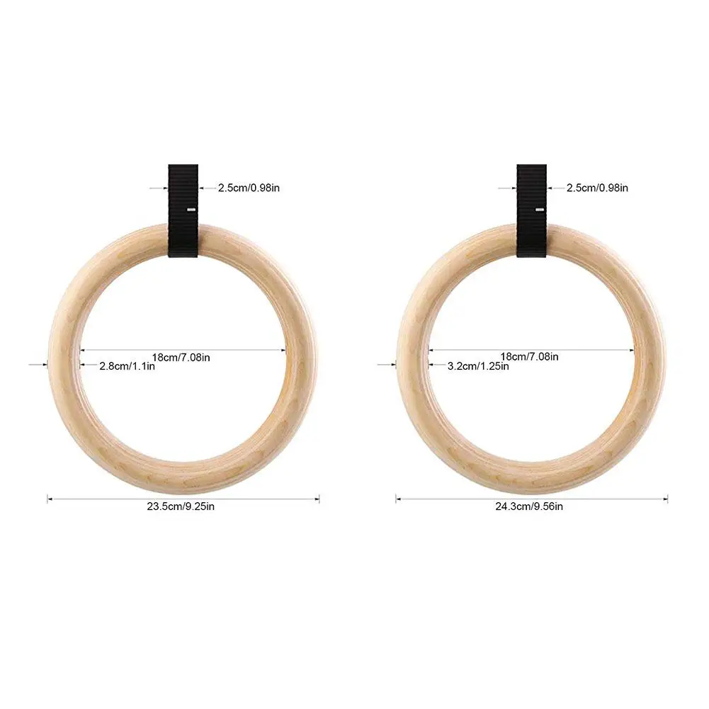 Wooden Gymnastics Rings with Adjustable Cam Buckle 14.76ft Long Straps Nonslip Training Exercise for Home Gym Full Body Workout