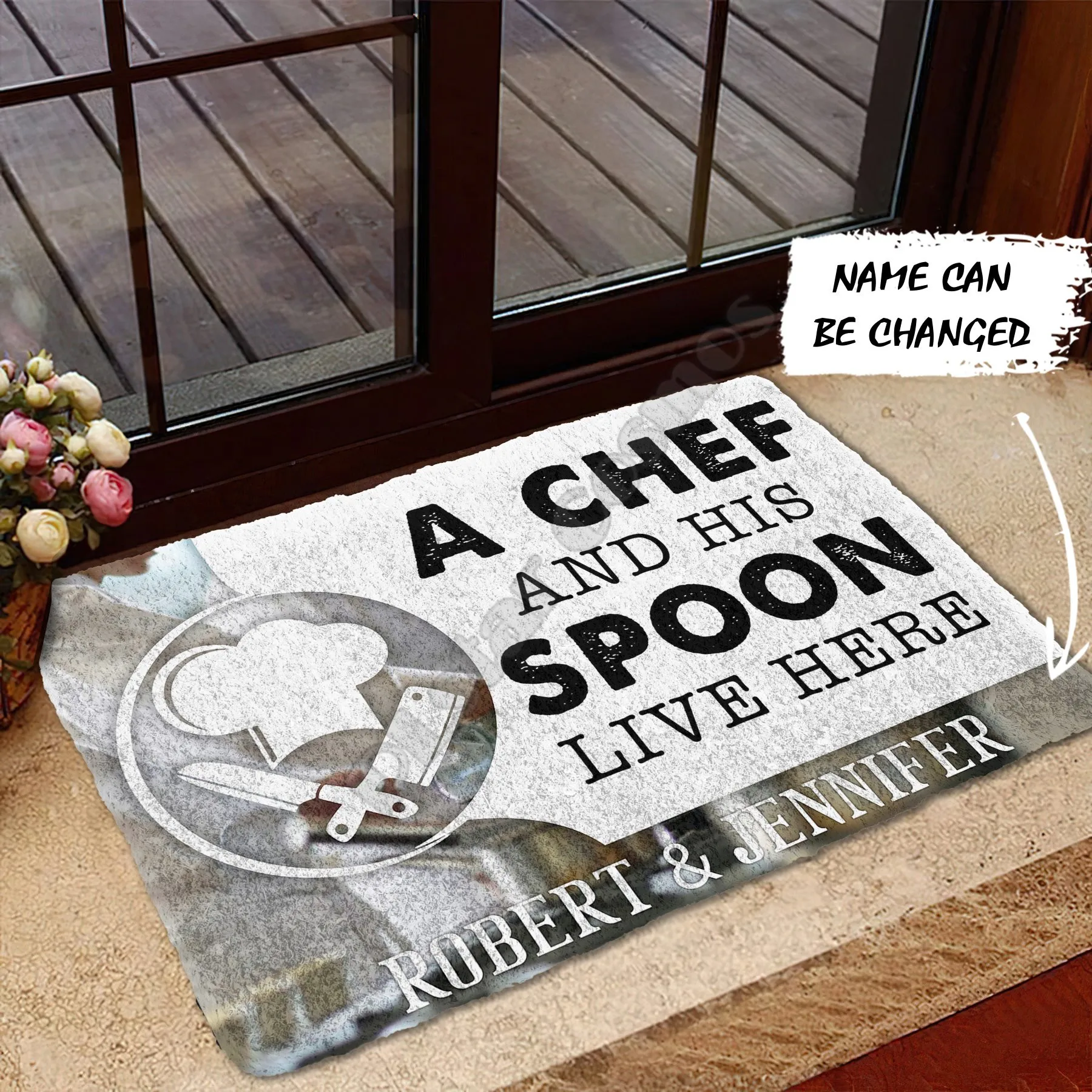 3D A Chef And His Spoon Live Here Custom Name Doormat Non Slip Door Floor Mats Decor Porch Doormat