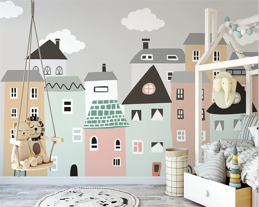 beibehang Customize new Nordic hand-painted color small house simple children's room background wallpaper papier peint