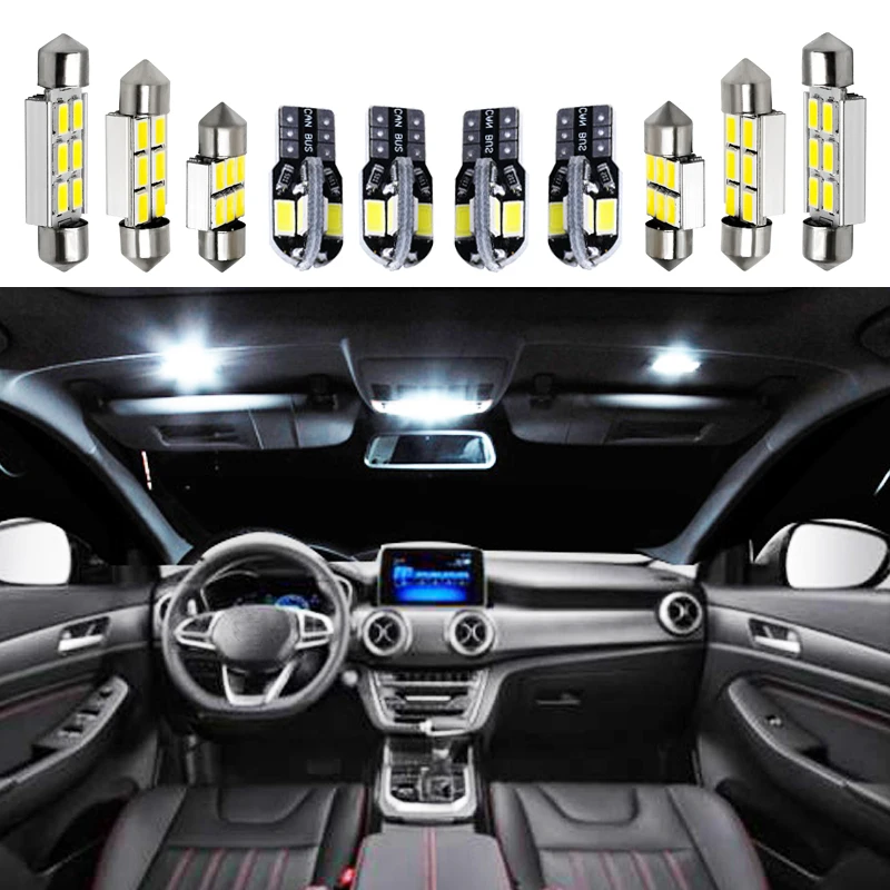 8pcs Car Accessories White Interior LED Light Bulbs Package Kit For 2009-2016 Kia Forte Cerato T10 31MM 39MM Map Dome Trunk Lamp