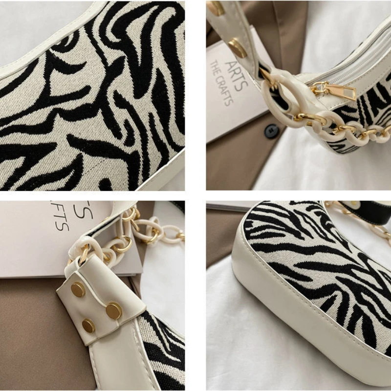 Zebra Pattern Handbags Women Chain PU Leather Shoulder Bag Fashion OL Elegant Vintage Retro Ladies Korean Style Shopping Ulzzang