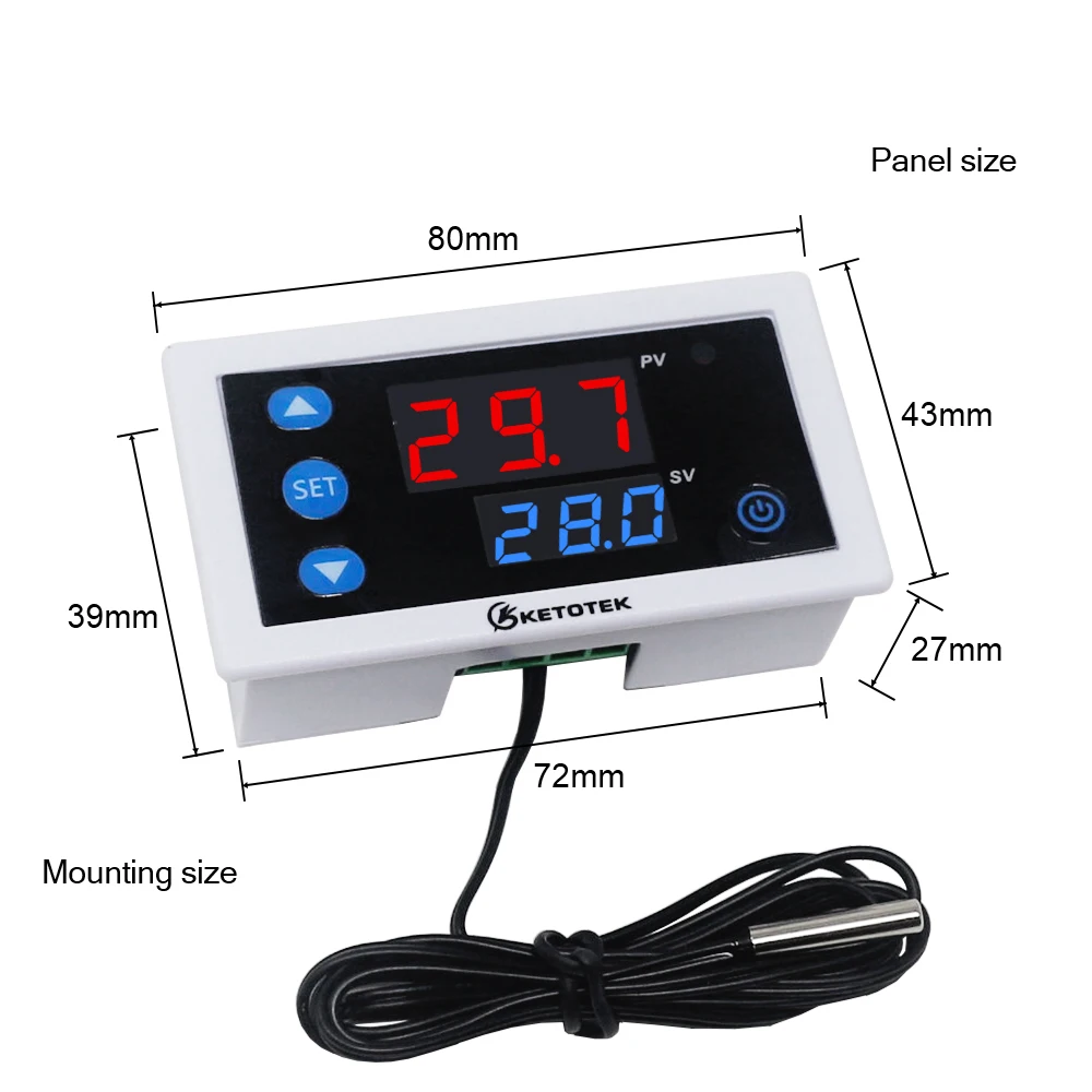 Digital Temperature Controller Thermostat W3230 DC 12V 24V AC110V-220V LED Display Heating Cooling White Black Waterproof Probe