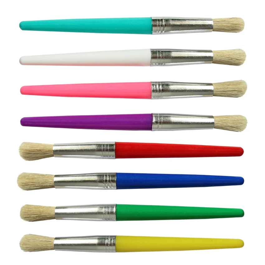 4pcs/set Round Head Bristles Paint Brush Oil Watercolor Painting Candy Color Plastic Handle Brushes Drawing Art Supply