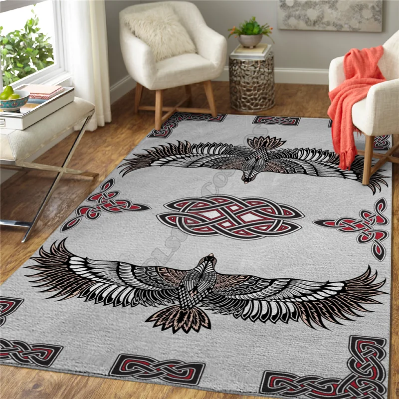 Viking Tattoo Eagle Rug 3D All Over Printed Carpet Mat Living Room Flannel Bedroom Non-slip Floor Rug 02