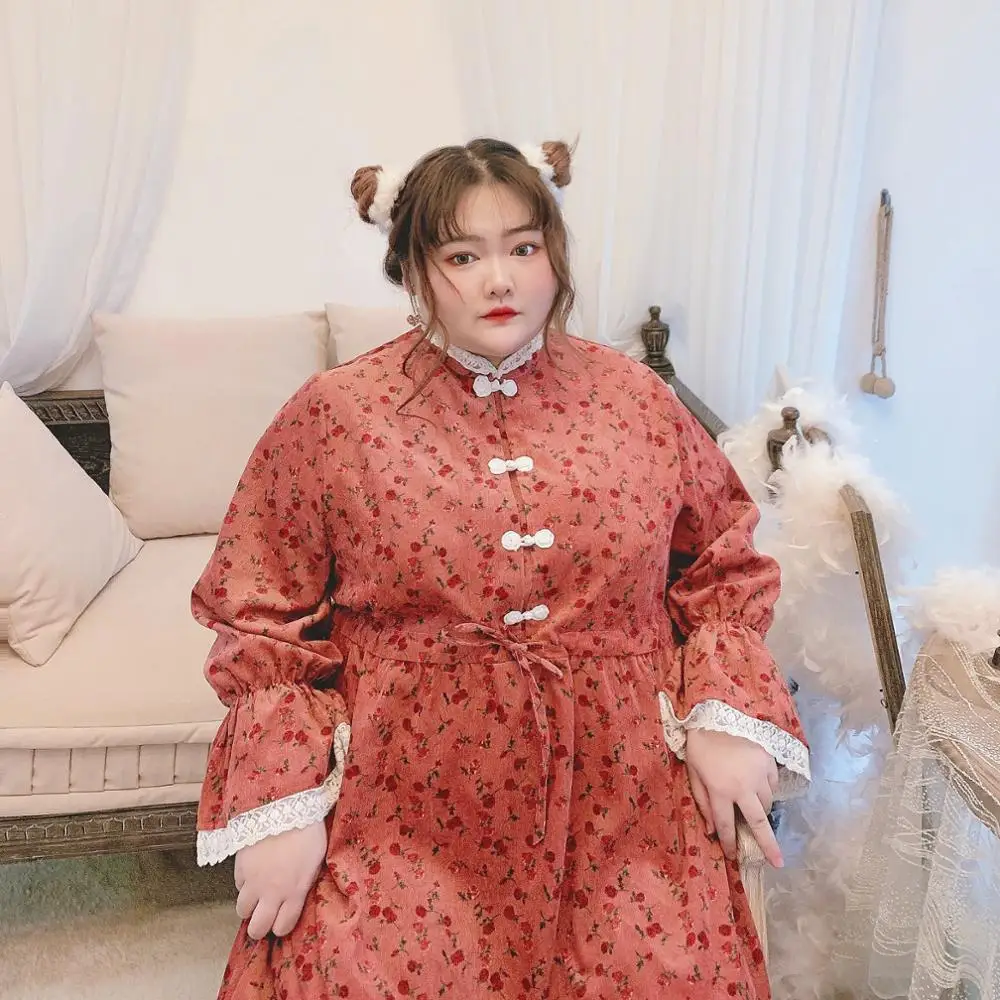 Preppy style student Hanfu retro buckle floral rose dress version cheongsam victorian dress kawaii girl gothic lolita op cos