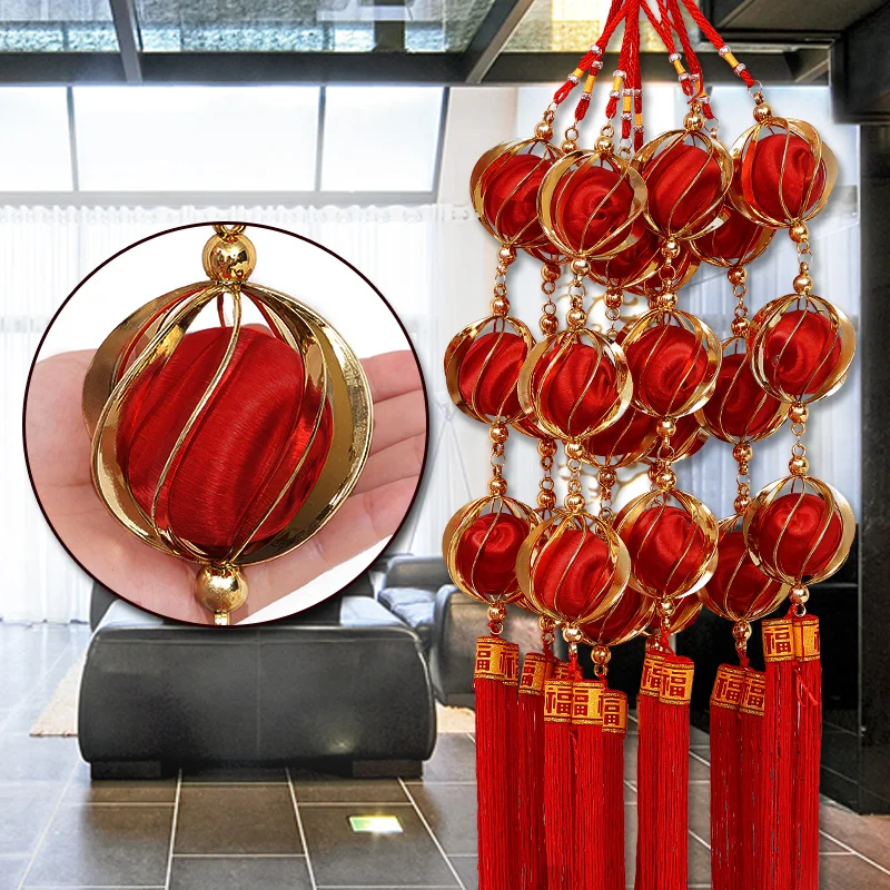 

Red lantern string festive decoration creative new house interior pendant red silk ball decoration Pendant